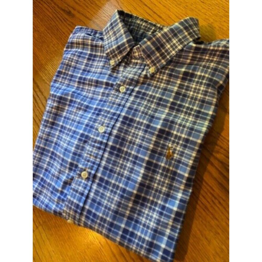 POLO RALPH LAUREN Size XL Mens Cotton Button Down Shirt Blue White
